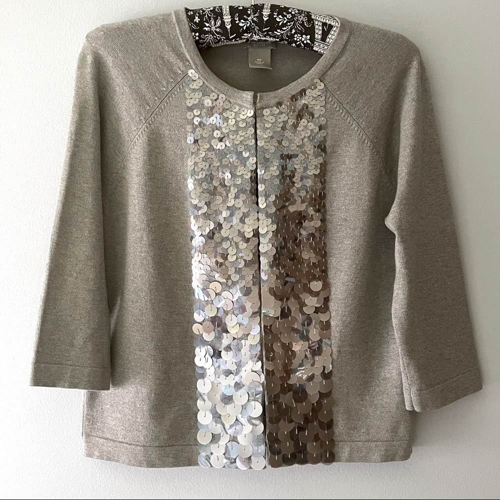 Ann Taylor Silk Blend Paillette Cardigan - Gray